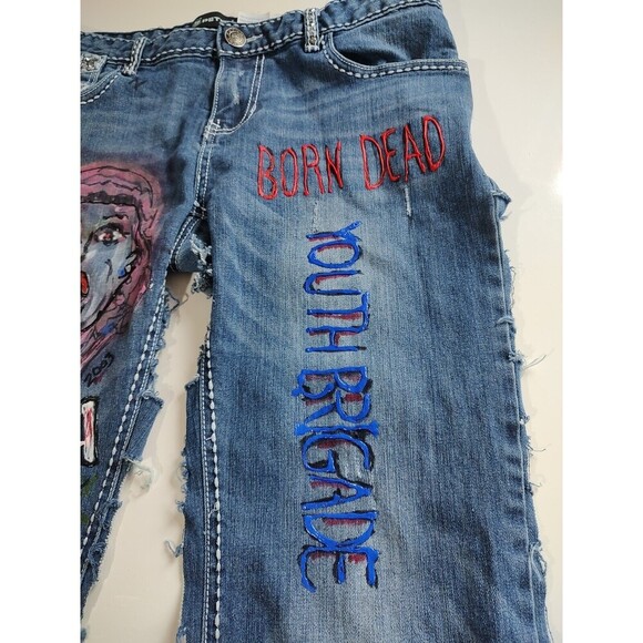 Denim Chaps Style Petrol Custom Cut Biker PUNK Jeans Distressed Custom Sz 31 - Picture 4 of 12